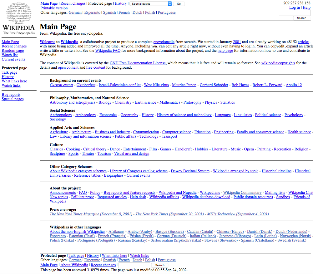 Wikipedia homepage (2002)